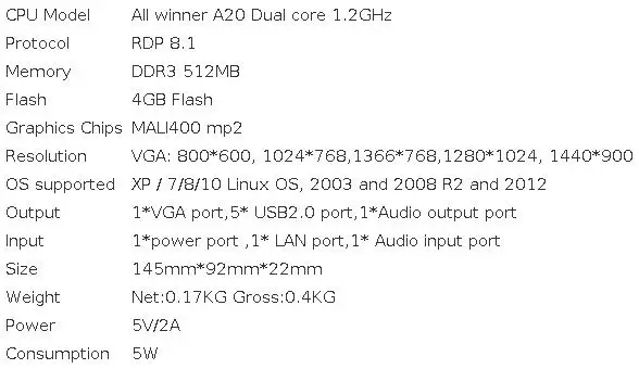 Linux ARM RDP 7.1 Remote Desktop Mini Computer PC Station Thin Client FL120N