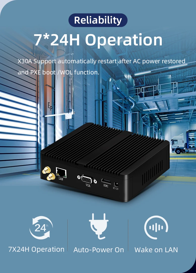 XCY Fanless Mini PC Intel Celeron J1900 Quad Cores Gigabit Ethernet 4x USB HDMI VGA Display Support WiFi Windows Linux/Ubuntu