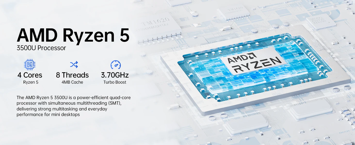 GMKtec G10 Mini PC AMD Ryzen 5 3500U (Beats N150/N97) 2.5GbE NIC LAN Desktop Mini Computers WiFi 5, Type-C, Triple 4K Display