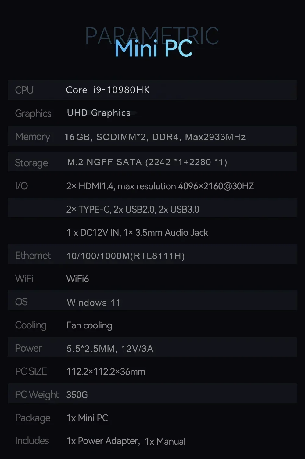 NEW Intel I9-10980HK/N150 Portable Mini PC Computer Windows 11 32GB DDR4 1/2TB SSD Gaming Computer WiFi 6 Office Mini Desktop