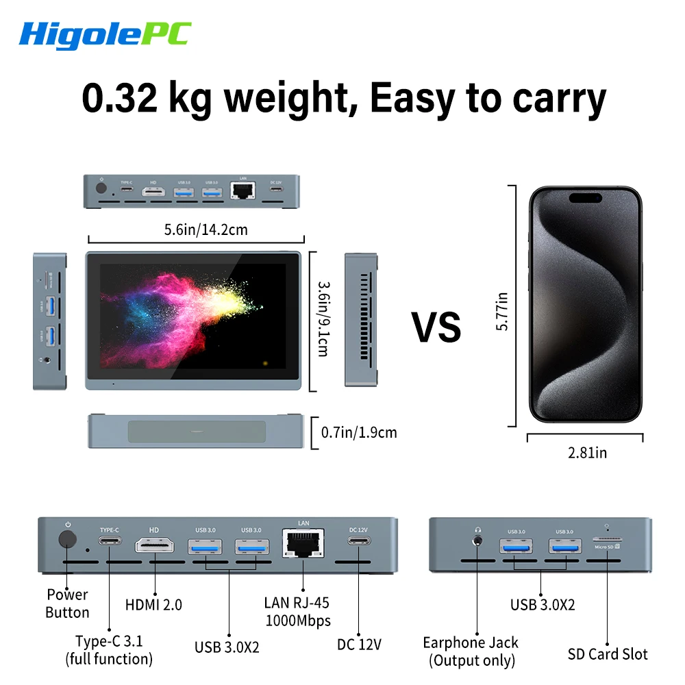 Higole Gole 2 Pro 5.5'' Mini PC Intel N5100/N5095 Windows 11 WiFi5 8/16 128/256G 4K Windows Tablet Desktop PC Mini Computers