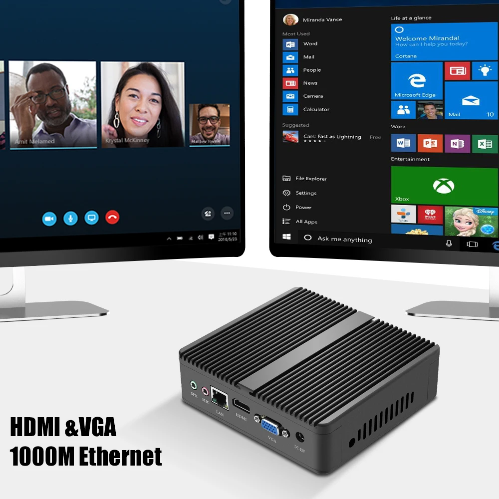 XCY Fanless Mini PC Intel Core I7 4500U I5 4200U Gigabit Ethernet HDMI VGA Display 8x USB Ports Support WiFi Windows Linux