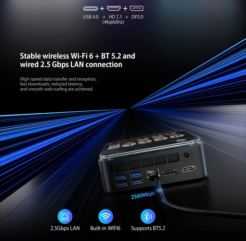 Chatreey AN3P Mini PC H255 780M / 14450HX Gaming Desktop Computer with WiFi 6/Bluetooth 5.2//HDMI/DP/USB 4.0