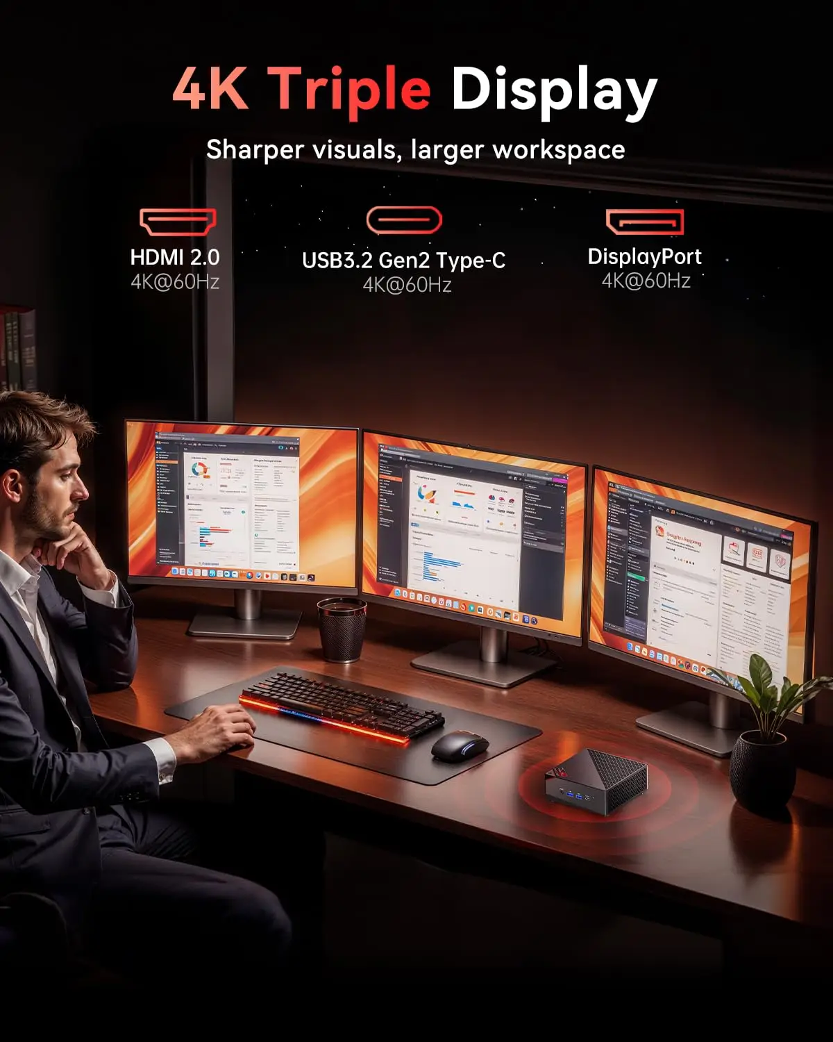ACEMAGIC AMD Ryzen 7 7730U Mini PC 32GB RAM 512GB SSD Dual M.2 Triple 4K WiFi 6 High Performance Business Desktop PC Computer