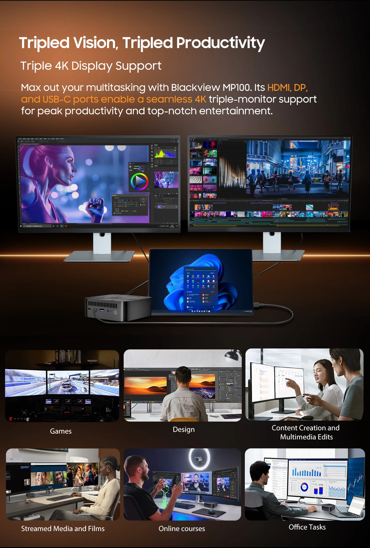 Blackview MP100 Mini PC AMD Ryzen5 7430U 16GB/32GB RAM 512GB/1TB ROM WiFi 6 Windows 11 6-Core 12-Thread BT5.2 Mini Computer PC