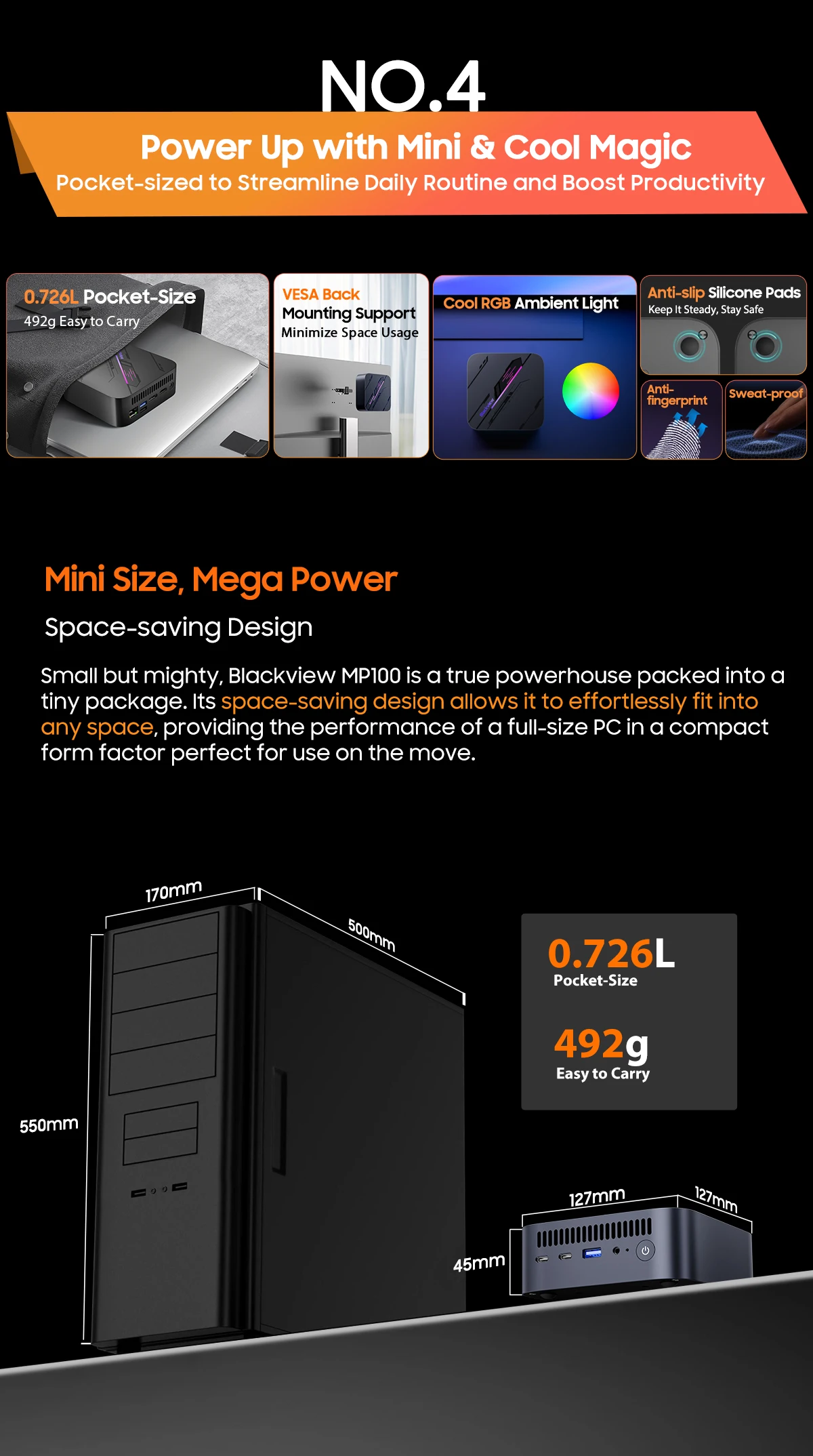 Blackview MP100 Mini PC AMD Ryzen5 7430U 16GB/32GB RAM 512GB/1TB ROM WiFi 6 Windows 11 6-Core 12-Thread BT5.2 Mini Computer PC