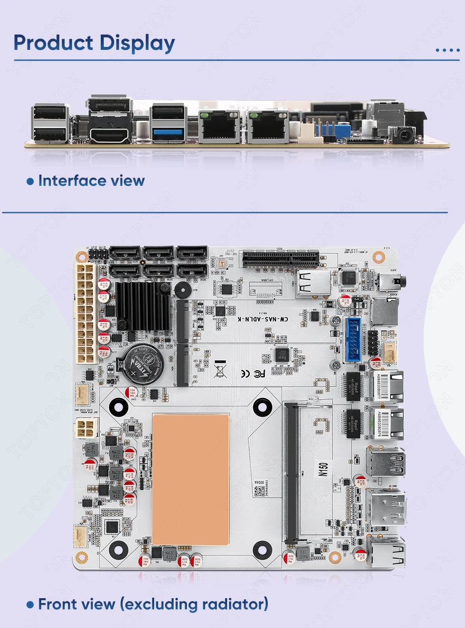 6-Bay Intel N150 Twin Lake Firewall NAS Motherboard 1*PCIEx4 2*Intel I226-V 2.5G 2*M.2 NVMe 6*SATA3.0 DDR5 Mini ITX Mainboard