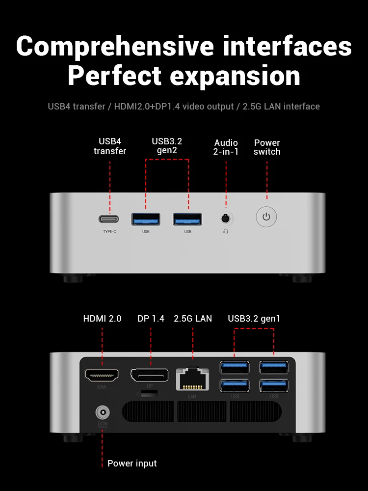FIREBAT F1 P Mini PC 16GB/24GB LPDDR5 5600MHz 512GB/1TB SSD AMD Ryzen 7 H 255 Win11 Pro Wi-Fi 6 BT5.2 USB4.0 Gaming Desktop Mini Computer
