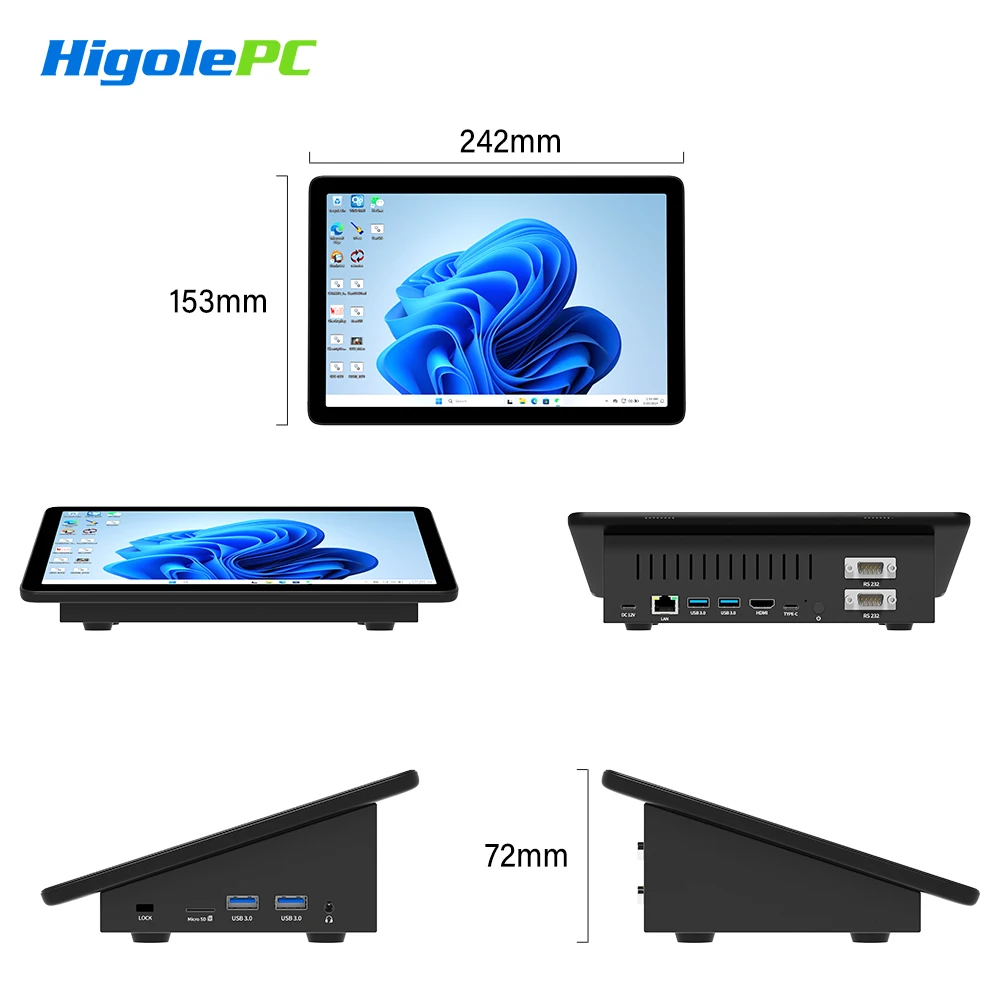 HIGOLE Mini PC Celeron N5095 8GB RAM/128GB ROM 10.1 Inch Touchscreen Mini Computer Dual RS232 HDMI,Auto-Boot Mini Desktop PC