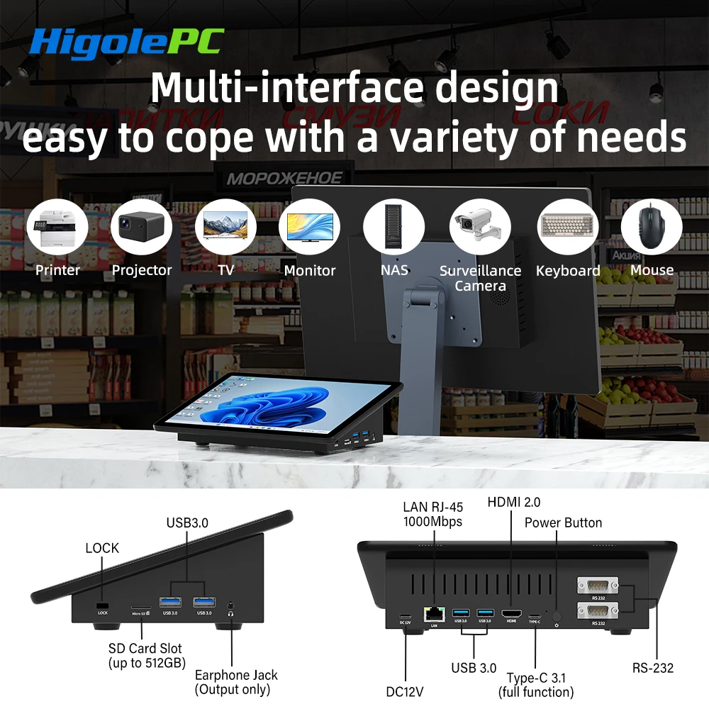 HIGOLE Mini PC Celeron N5095 8GB RAM/128GB ROM 10.1 Inch Touchscreen Mini Computer Dual RS232 HDMI,Auto-Boot Mini Desktop PC