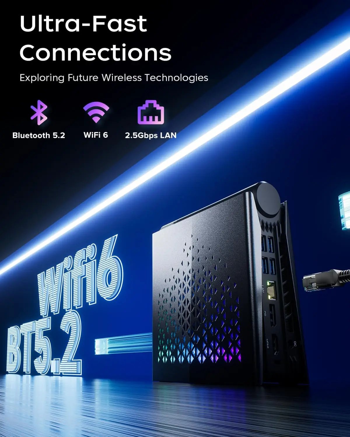 KAMRUI Mini Gaming PC R7 H255 16GB LPDDR5 512GB M.2 PCIe4.0 SSD Wifi6E BT5.2 2.5G LAN Radeon 780M 8K Win11pro Desktop Computer