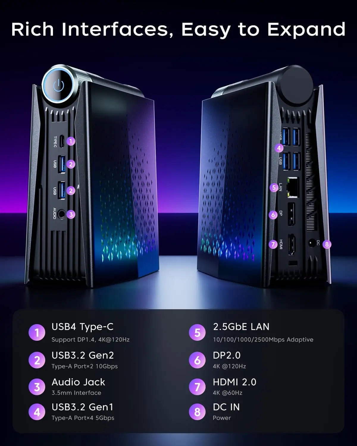 KAMRUI Mini Gaming PC R7 H255 16GB LPDDR5 512GB M.2 PCIe4.0 SSD Wifi6E BT5.2 2.5G LAN Radeon 780M 8K Win11pro Desktop Computer