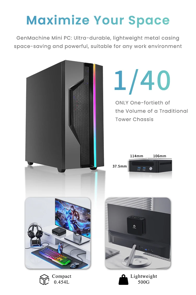 GenMachine Ryzen 7 7840U 6800U 6800H USB4 2.5G LAN Mini PC Windows 11 LPDDR5 24G 6400Mhz WIFI6 Mini Pc Diy Gaming Computer