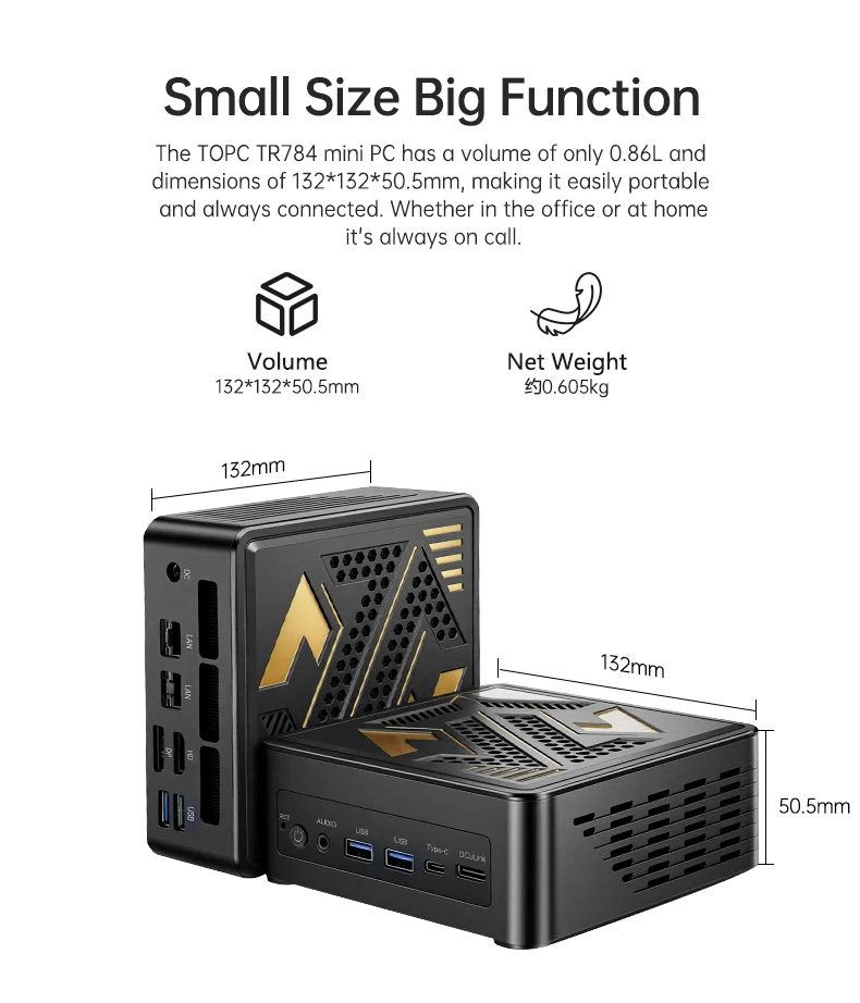 TOPC AMD Ryzen 7 7840HS Mini PC Radeon 780M DDR5 5600MHz WiFi 6E 2.5G LAN OCuLink USB4 Barebone Gaming Computer