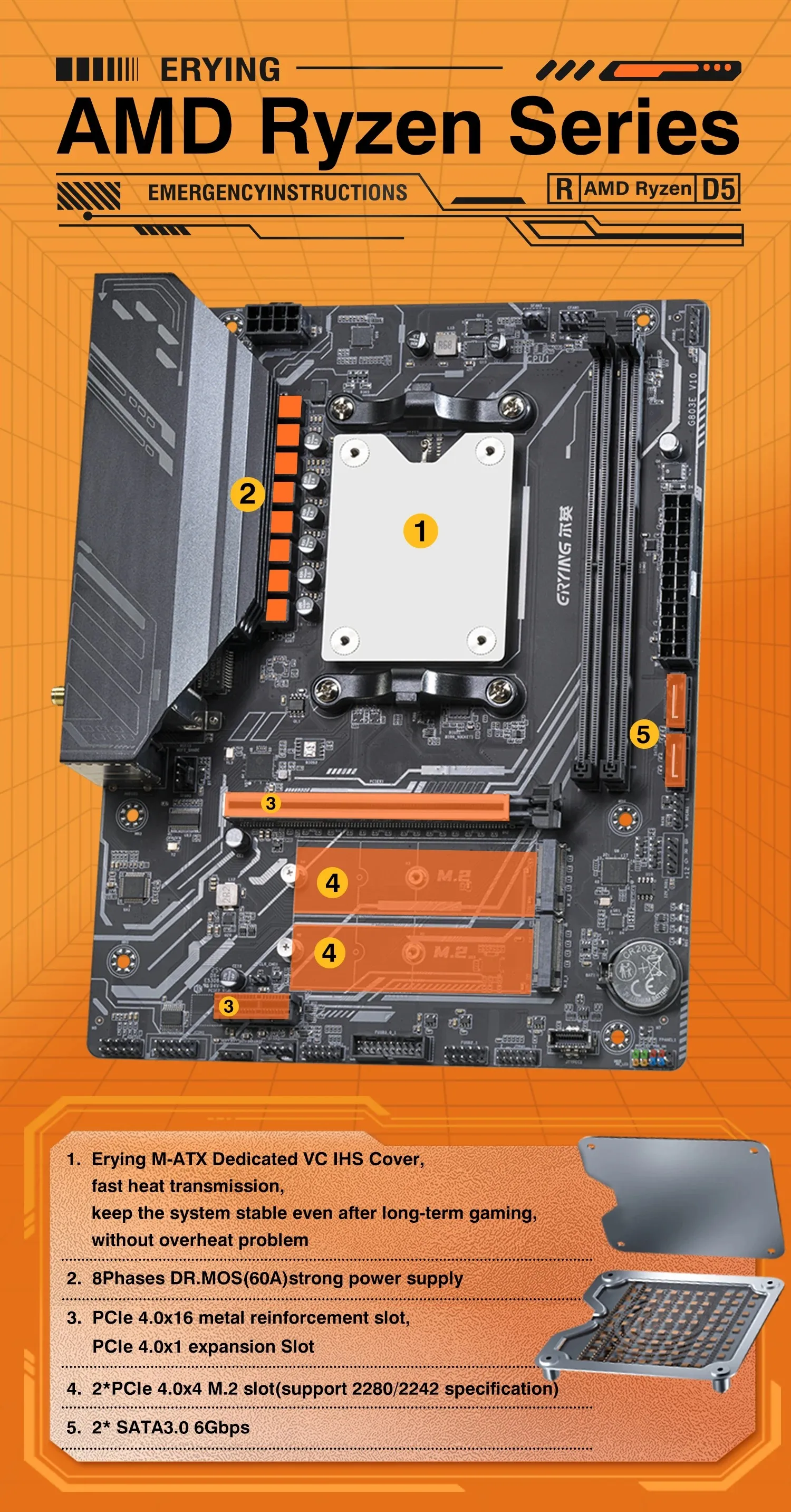 ERYING Ryzen 9 7845HX/7940HX/7945HX/8945HX Gaming Motheboard DDR5 M.2 2280 SSD M-ATX Motheboard WIFI6E ARGB AM5 Socket Gaming PC