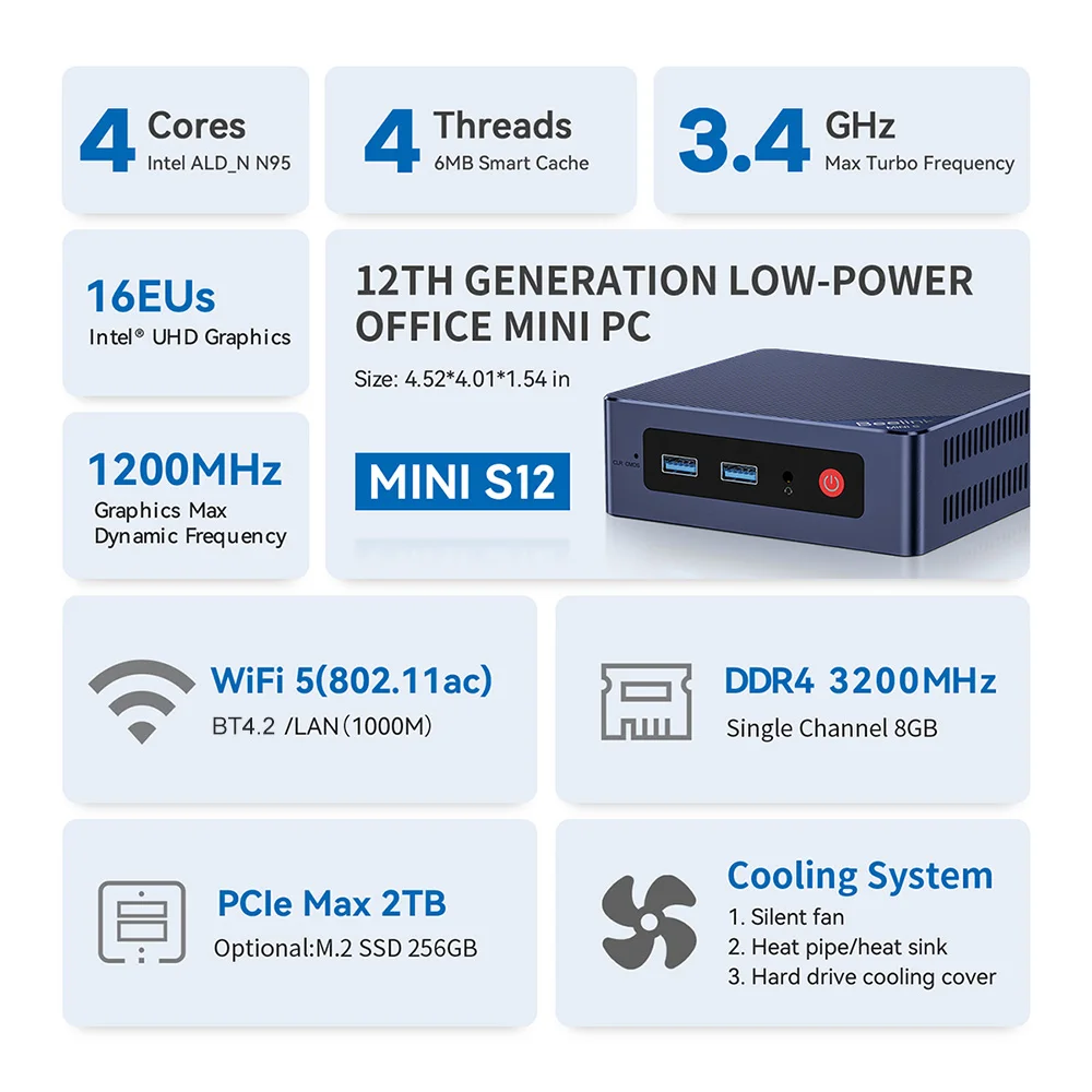 Beelink Mini S13 Twin Lake N150 16G 500G S12 Pro Intel 12th N100 Mini S/S12 Intel N5095/N95 DDR4 Windows 11 Desktop Computer