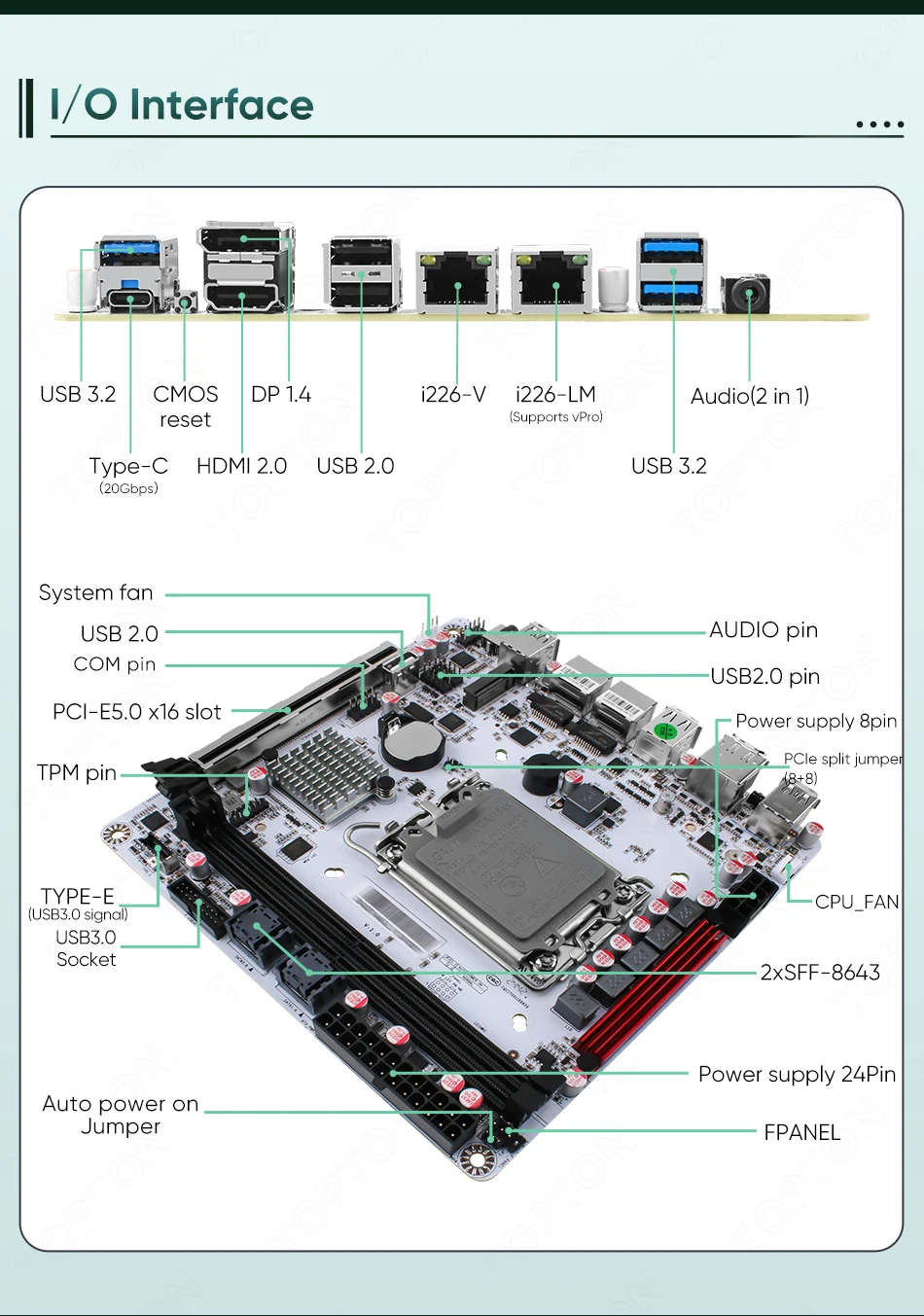 Q670 Plus Intel VPro 8-Bay NAS Motherboard 12/13/14th Gen LGA1700 CPU 3*NVMe 2*SFF-8643 1*PCIE5.0x16 2*DDR5 2*2.5G LAN Mainboard