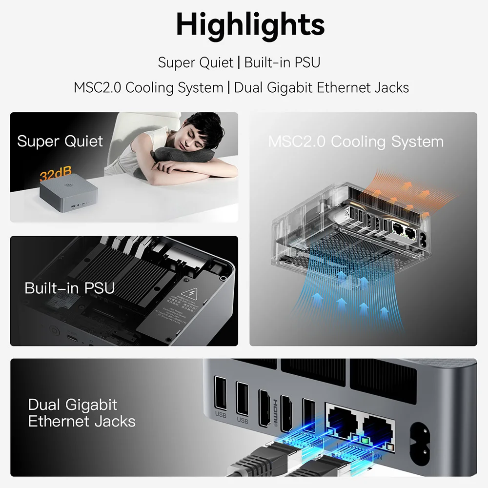 Beelink EQR5 R5 5500U DDR4 16G RAM 500G SSD EQR7 AMD R7 7735U EQR6 R5 6600U Windows 11 Mini PC 1000M WiFi6 4K Desktop Computer