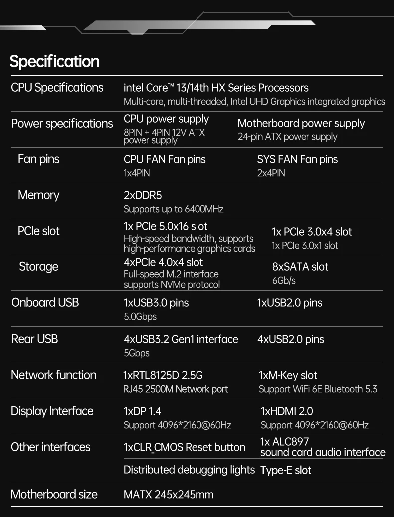 Gaming Motherboard Intel Core I9 14900HX I7 14700HX I5 DDR5 USB4 4xNVMe 8xSATA 2.5G LAN MATX NAS Mainboard OpenClaw