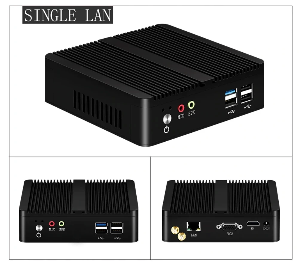 Helorpc Fanless Industrial Mini PC with Celeron N2840/N2930/J1900/J2900 Support Windows10 2xGigabit Ethernet 4xUSB WIFI Computer