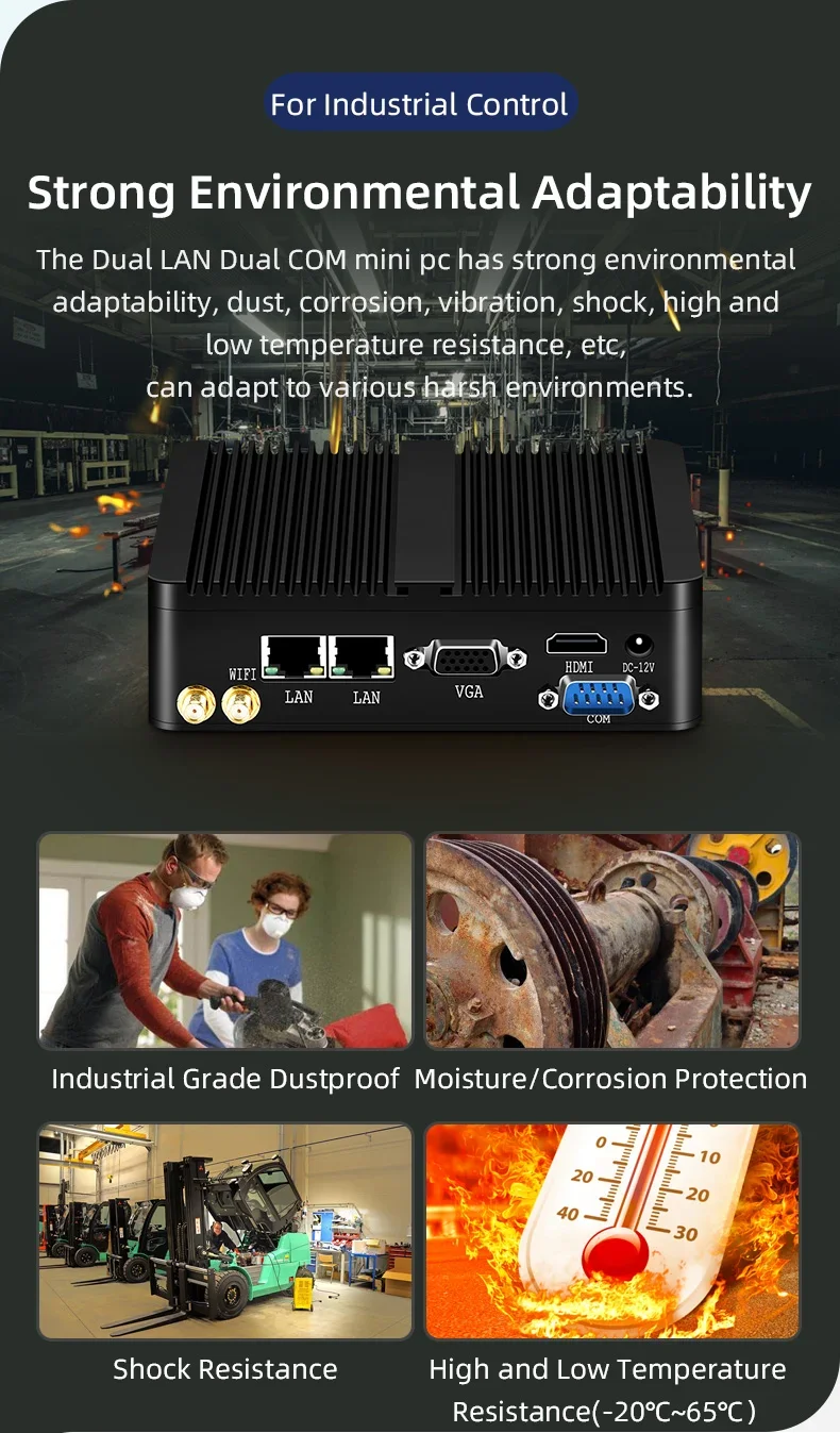 Helorpc Fanless Industrial Mini PC with Celeron N2840/N2930/J1900/J2900 Support Windows10 2xGigabit Ethernet 4xUSB WIFI Computer