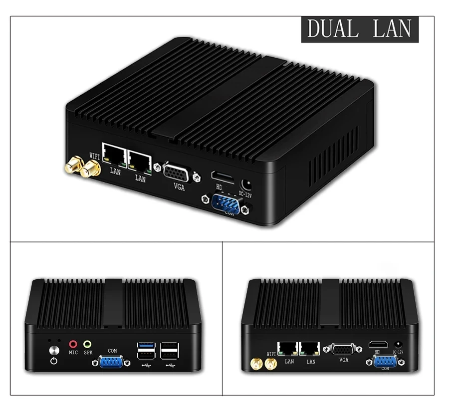 Helorpc Fanless Industrial Mini PC with Celeron N2840/N2930/J1900/J2900 Support Windows10 2xGigabit Ethernet 4xUSB WIFI Computer