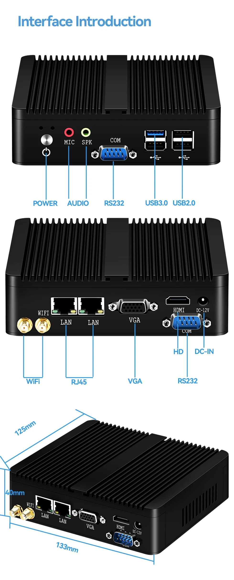 Helorpc Fanless Industrial Mini PC with Celeron N2840/N2930/J1900/J2900 Support Windows10 2xGigabit Ethernet 4xUSB WIFI Computer