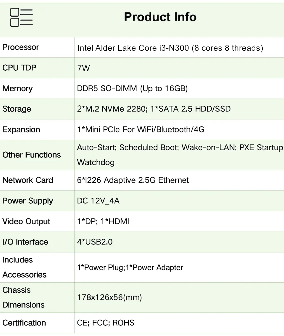 Intel I3 N300 3 100U 6x2.5G I226-V Metal Mini PC Firewall Appliance DDR5 Industrial NAS PC Home Server PfSense OPNsense Proxmox