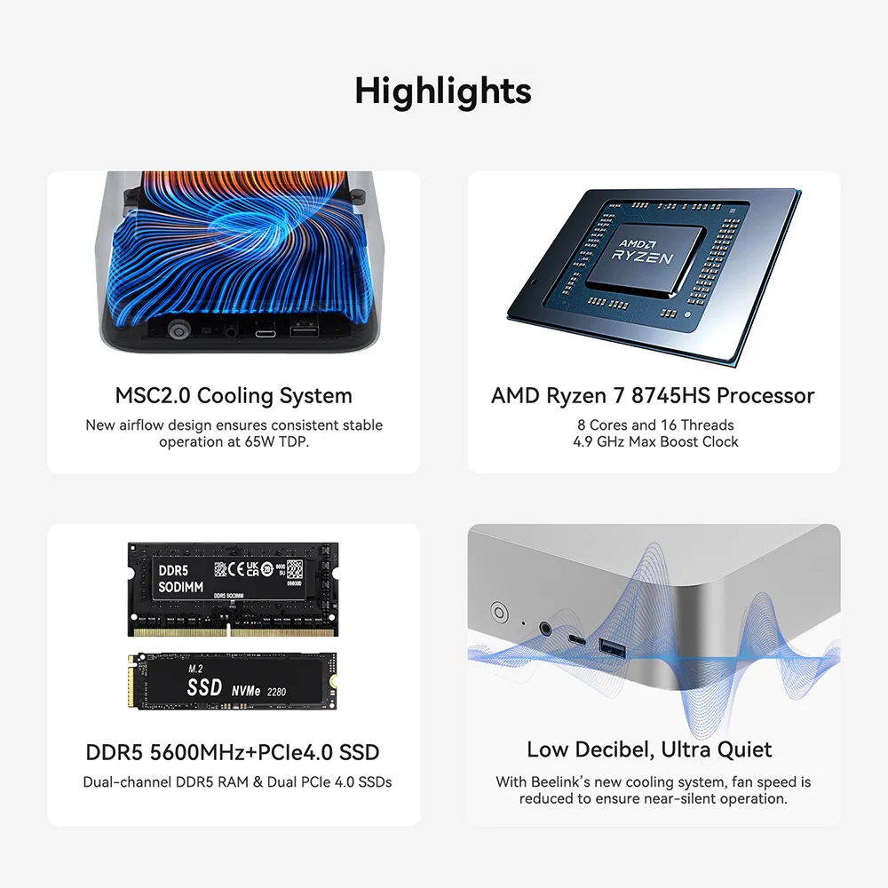 New Beelink SER9 Pro/SER10 Max Ryzen AI9 HX370/HX470 Powerful AI PC 32G 1T SER8 8745HS 8845HS Mini Gaming PC Desktop Computer