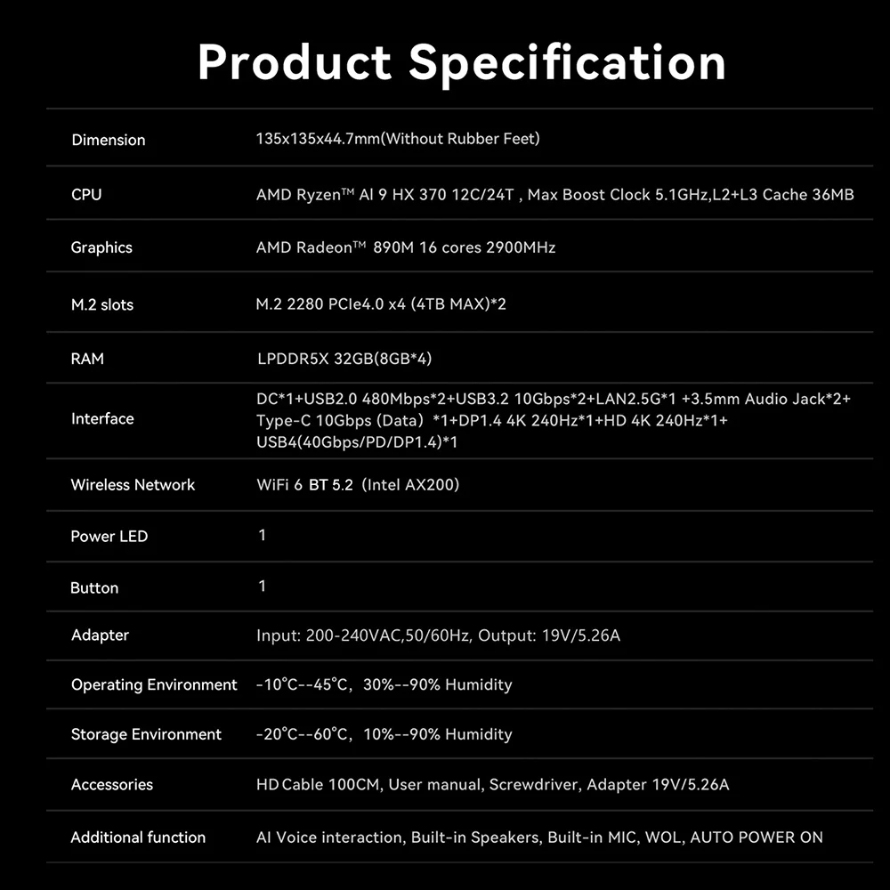 New Beelink SER9 Pro/SER10 Max Ryzen AI9 HX370/HX470 Powerful AI PC 32G 1T SER8 8745HS 8845HS Mini Gaming PC Desktop Computer