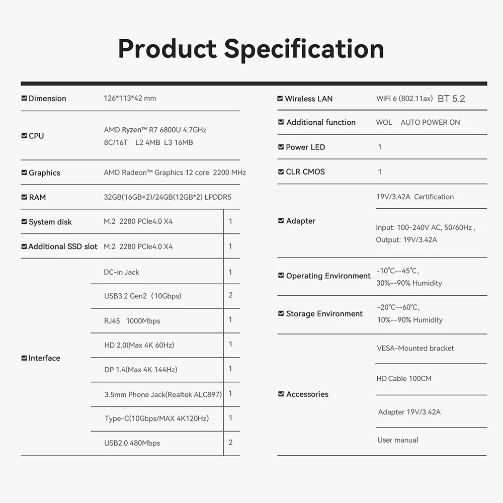 Beelink SER5 AMD Ryzen5 5500U R3 3200U DDR4 16G 500G SER5 Max Ryzen7 6800U/7735HS Mini PC Win 11 4K WIFI6 Type-C Gaming Computer