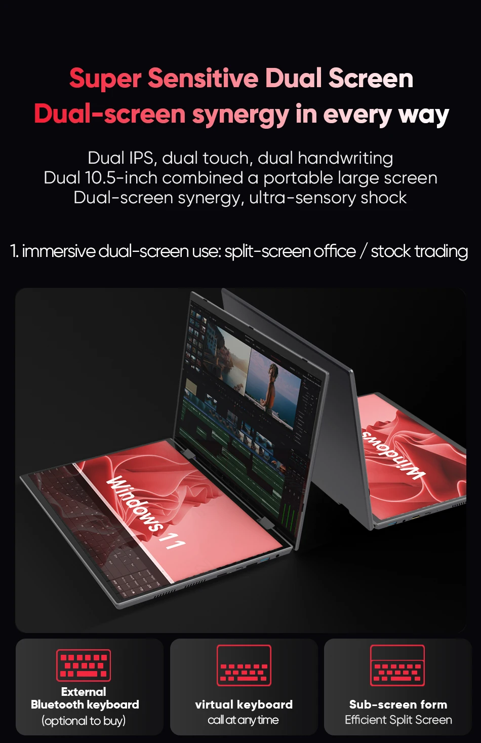 Topton L15 360° YOGA Laptop Intel N95 N100 Dual 10.5 Inch IPS Touch Screen Windows 11 2 in 1 Tablet Notebook Office Mini PC