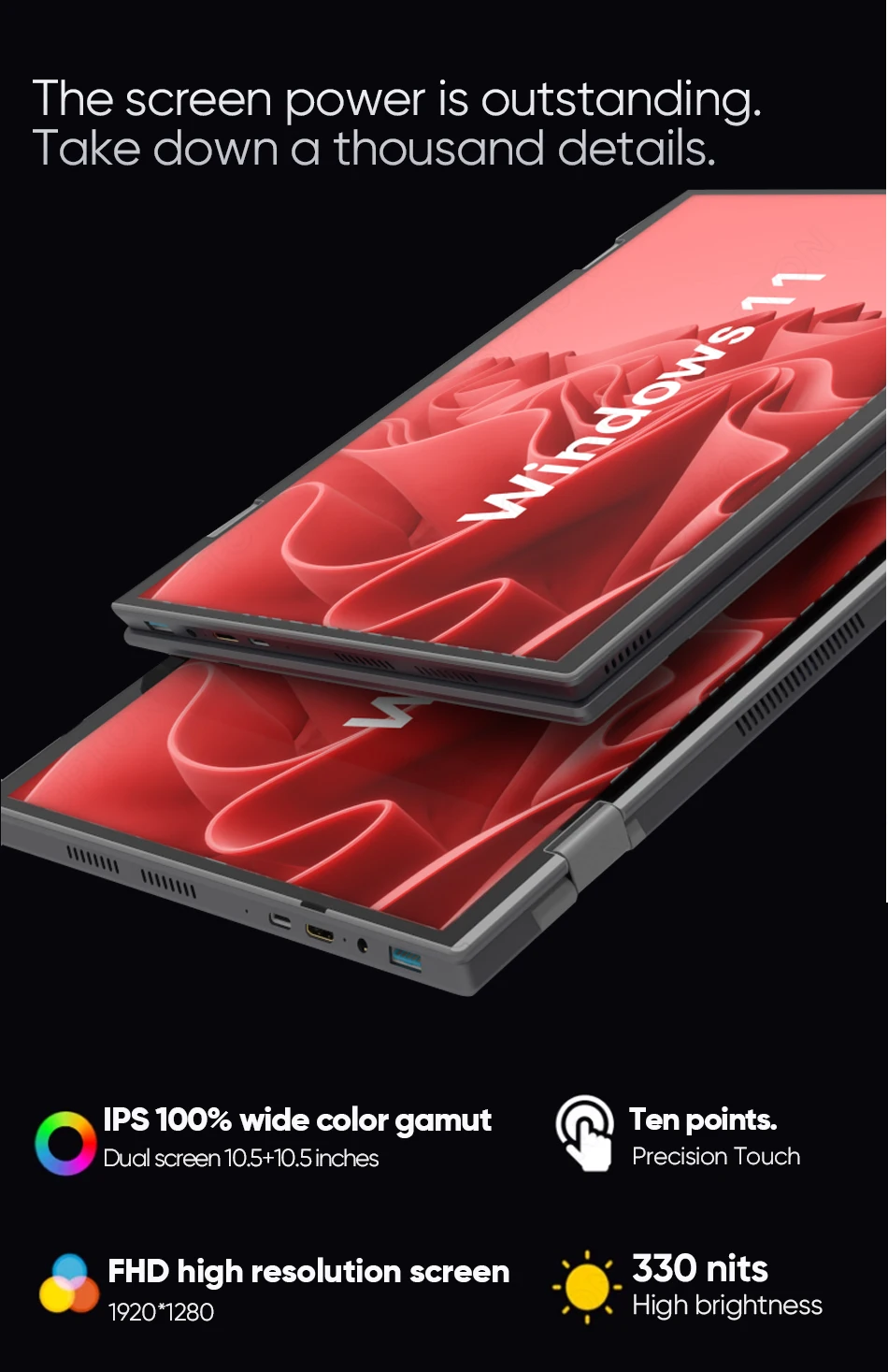 Topton L15 360° YOGA Laptop Intel N95 N100 Dual 10.5 Inch IPS Touch Screen Windows 11 2 in 1 Tablet Notebook Office Mini PC