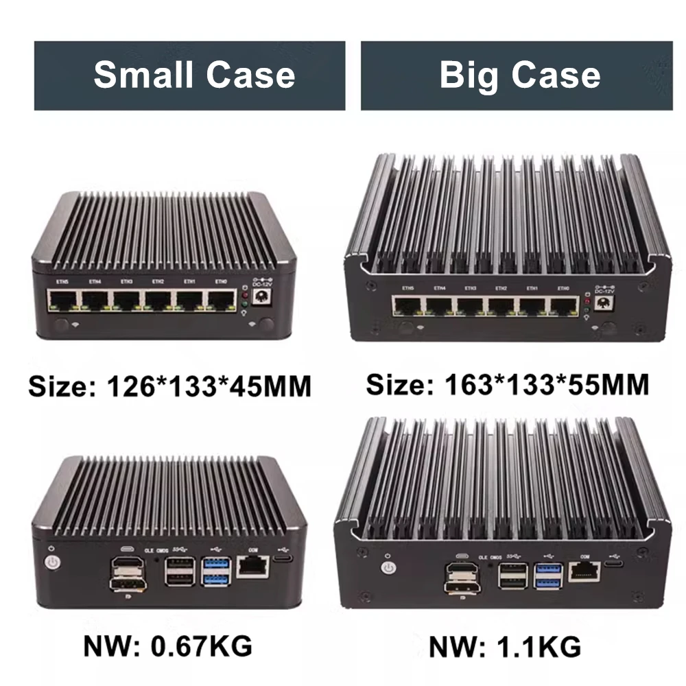 Intel N100 8505 7505 6305 6x i226-V 2.5G Firewall Server Fanless Mini PC DDR4 NVMe 1*COM Type-C pfSense OPNsense Mini Computer