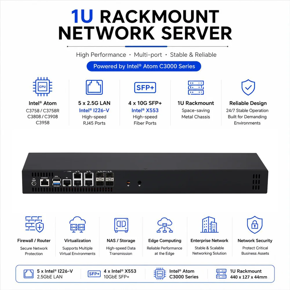 Qotom Q20331G9 1U Rack Chassis Mini PC 5*2.5G Lan SFP Atom C3808 C3758R C3558 C3958 C3908 Pfsense Mini PC Server