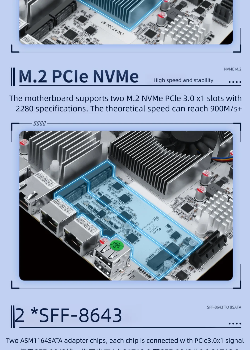 8-Bay 10G NAS Motherboard Intel I3-N350/N300/N150 1X10G + 2X2.5G LAN 2XNVMe PCIe X1 Firewall Mini ITX Mainboard