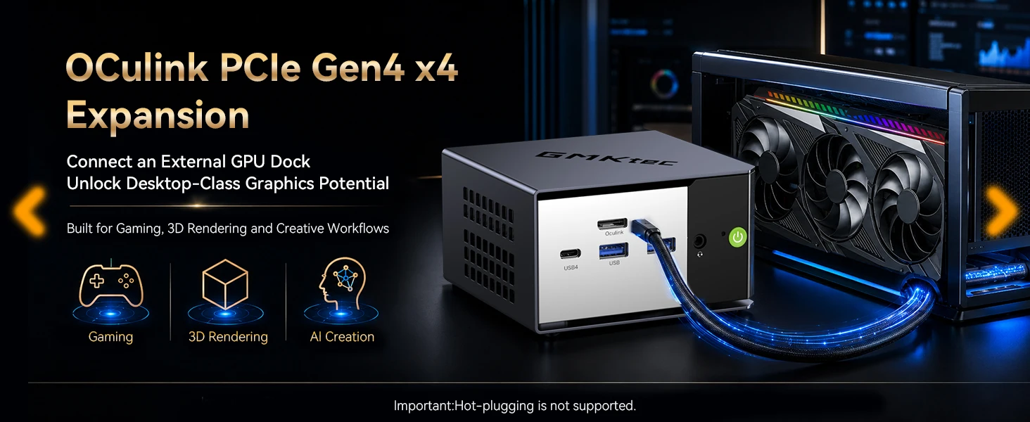 GMKtec EVO-X1 Ryzen Al 9 HX 370 / EVO-X1 Pro Ryzen Al 9 HX 470 PCIE4.0 Oculink Port CPU+CPU+NPU TDP 65W Gaming Mini Pc LPDDR5X