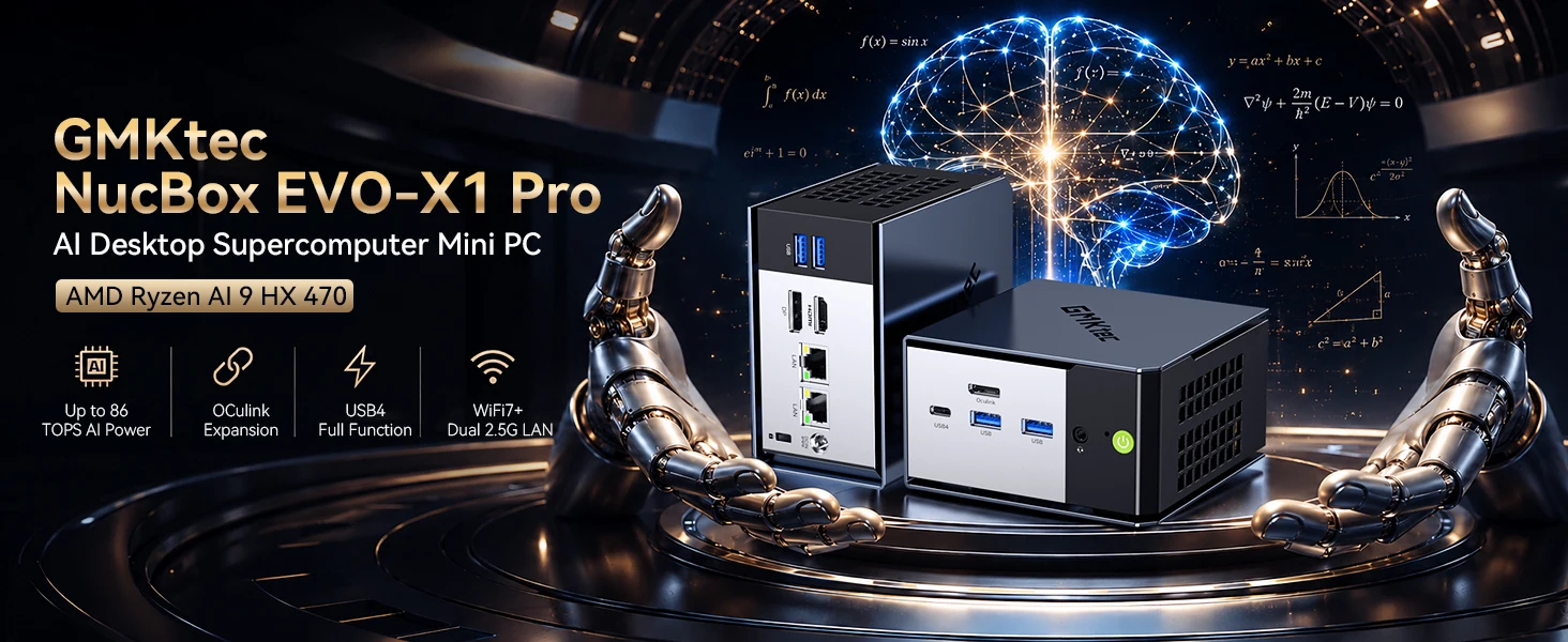 GMKtec EVO-X1 Ryzen Al 9 HX 370 / EVO-X1 Pro Ryzen Al 9 HX 470 PCIE4.0 Oculink Port CPU+CPU+NPU TDP 65W Gaming Mini Pc LPDDR5X
