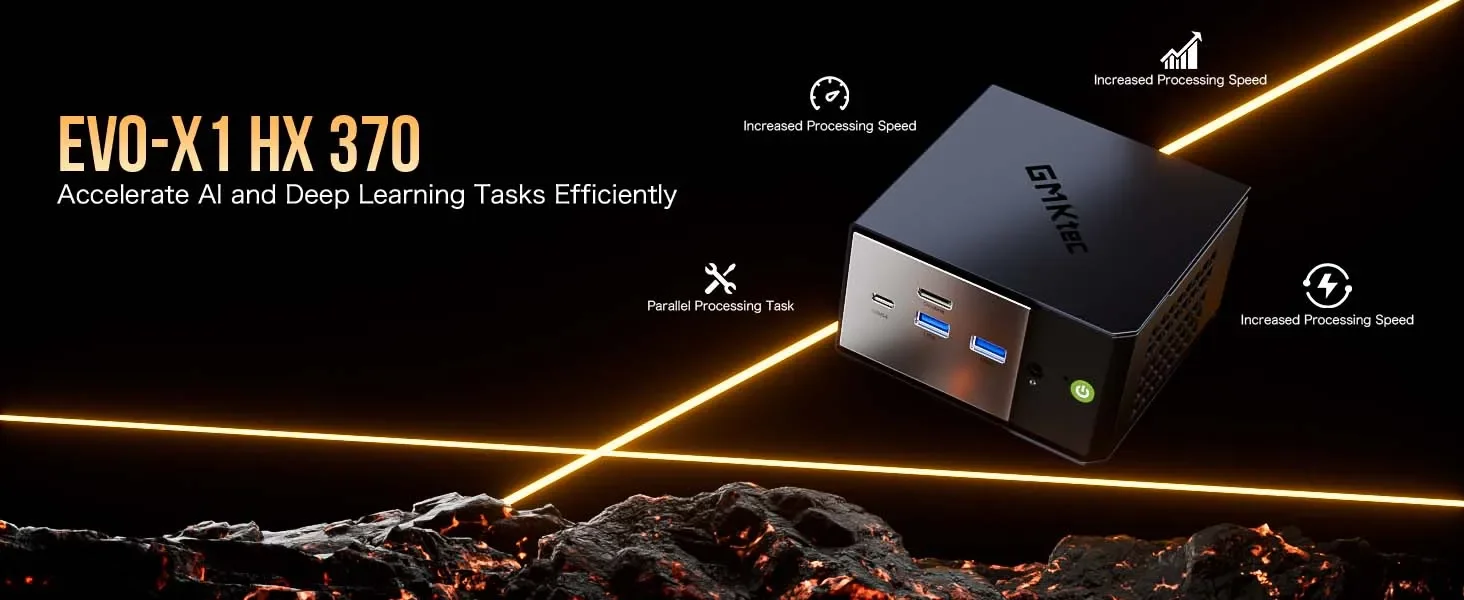 GMKtec EVO-X1 Ryzen Al 9 HX 370 / EVO-X1 Pro Ryzen Al 9 HX 470 PCIE4.0 Oculink Port CPU+CPU+NPU TDP 65W Gaming Mini Pc LPDDR5X