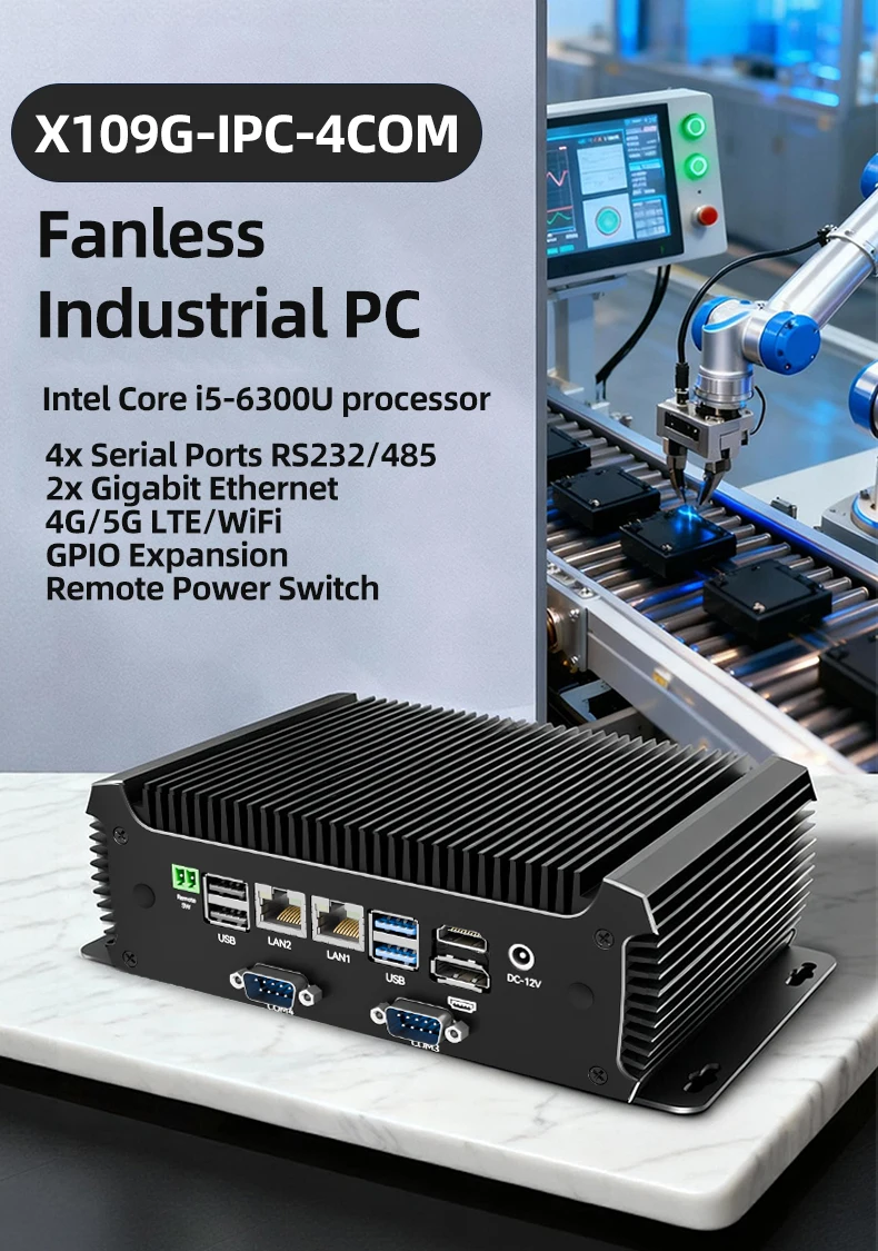 XCY X109G Industrial PC Support WiFi 4G 5G LTE I5-6300U Processor 4x COM RS232 RS485 2xGbE ATX GPIO M.2 SSD Windows Linux