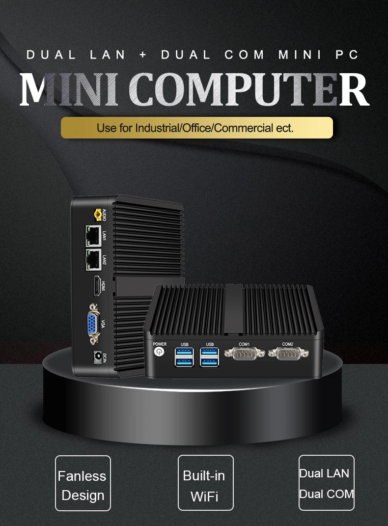 Fanless Industrial PC N5095 2955U i5-4200U 5200U i3-5005U Mini PC Windows Ubuntu 2x Gigabit Ethernet 2x COM RS232 WiFi HDMI VGA