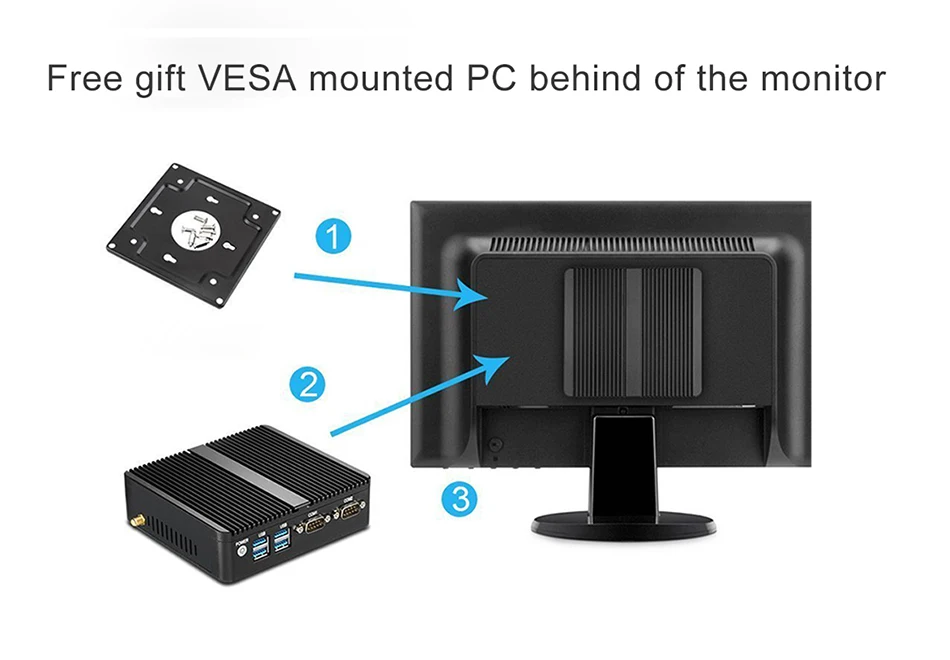Fanless Industrial PC N5095 2955U i5-4200U 5200U i3-5005U Mini PC Windows Ubuntu 2x Gigabit Ethernet 2x COM RS232 WiFi HDMI VGA