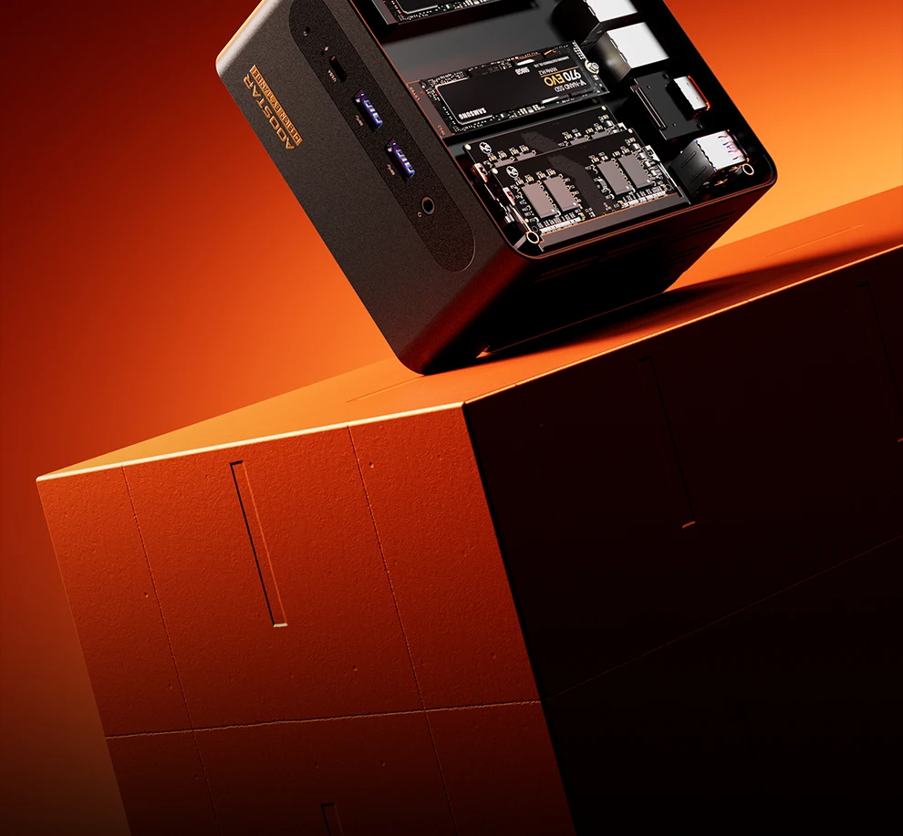 Aoostar G-FLIP AMD Ryzen AI9 HX370/R7 8745HS/R7 8845HS/R9 Pro 8945HS Mini PC Gaming Computer 5' Screen WIFI BT USB4 OCuLink