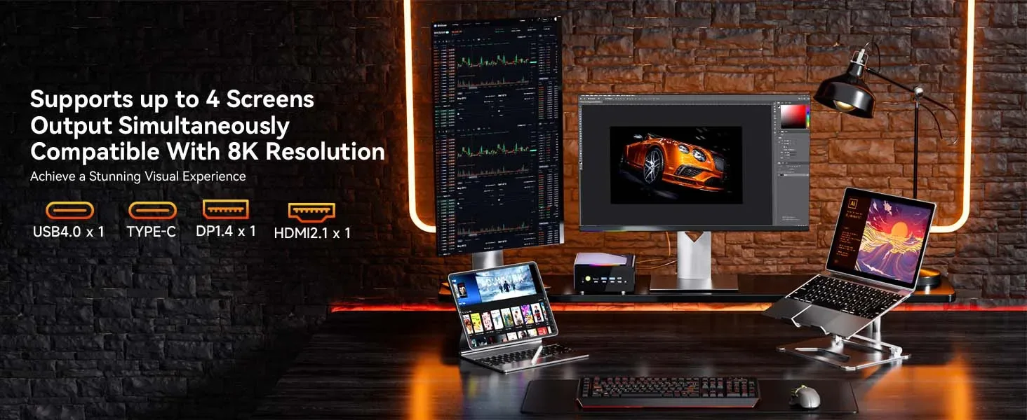 GMKtec K12 Mini PC AMD Ryzen 7 H 255 Windows 11 Pro DDR5 5600Mhz PCie4.0 NVMe SSD Wifi6E BT5.2 Quad Screen Display Oculink