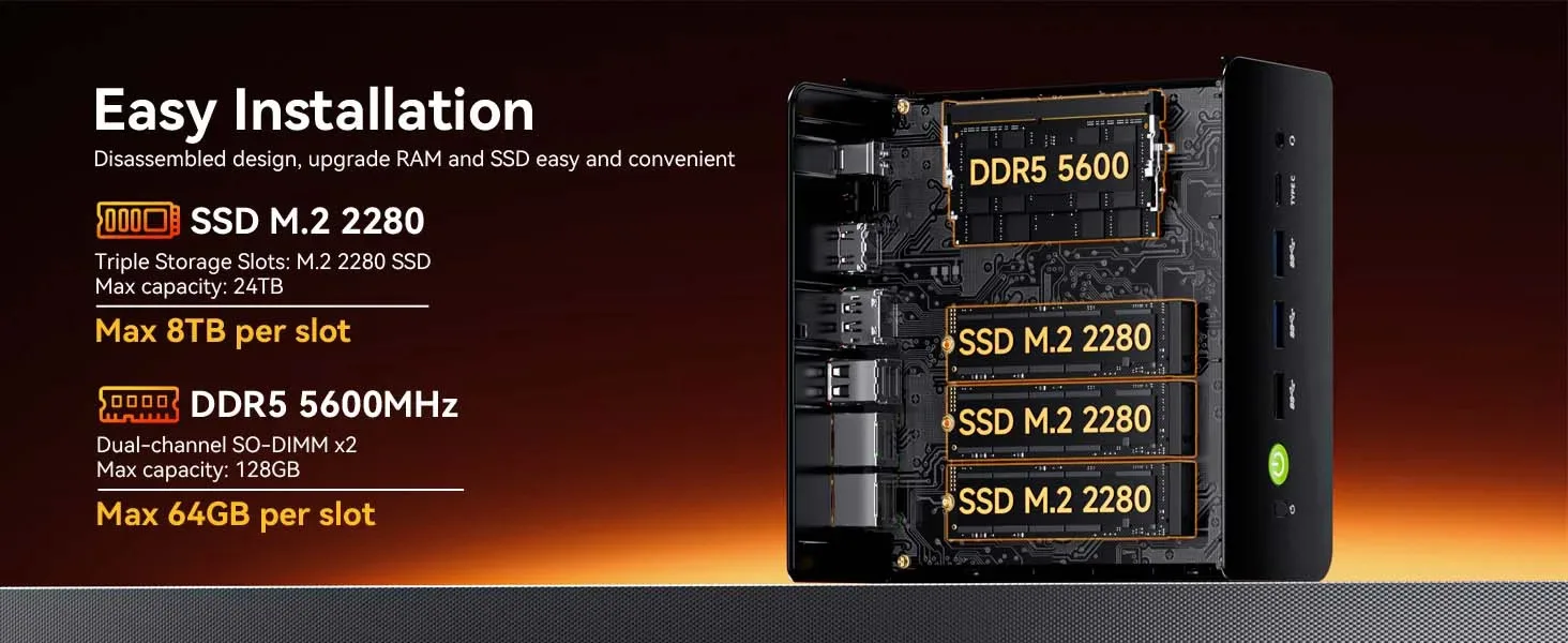 GMKtec K12 Mini PC AMD Ryzen 7 H 255 Windows 11 Pro DDR5 5600Mhz PCie4.0 NVMe SSD Wifi6E BT5.2 Quad Screen Display Oculink