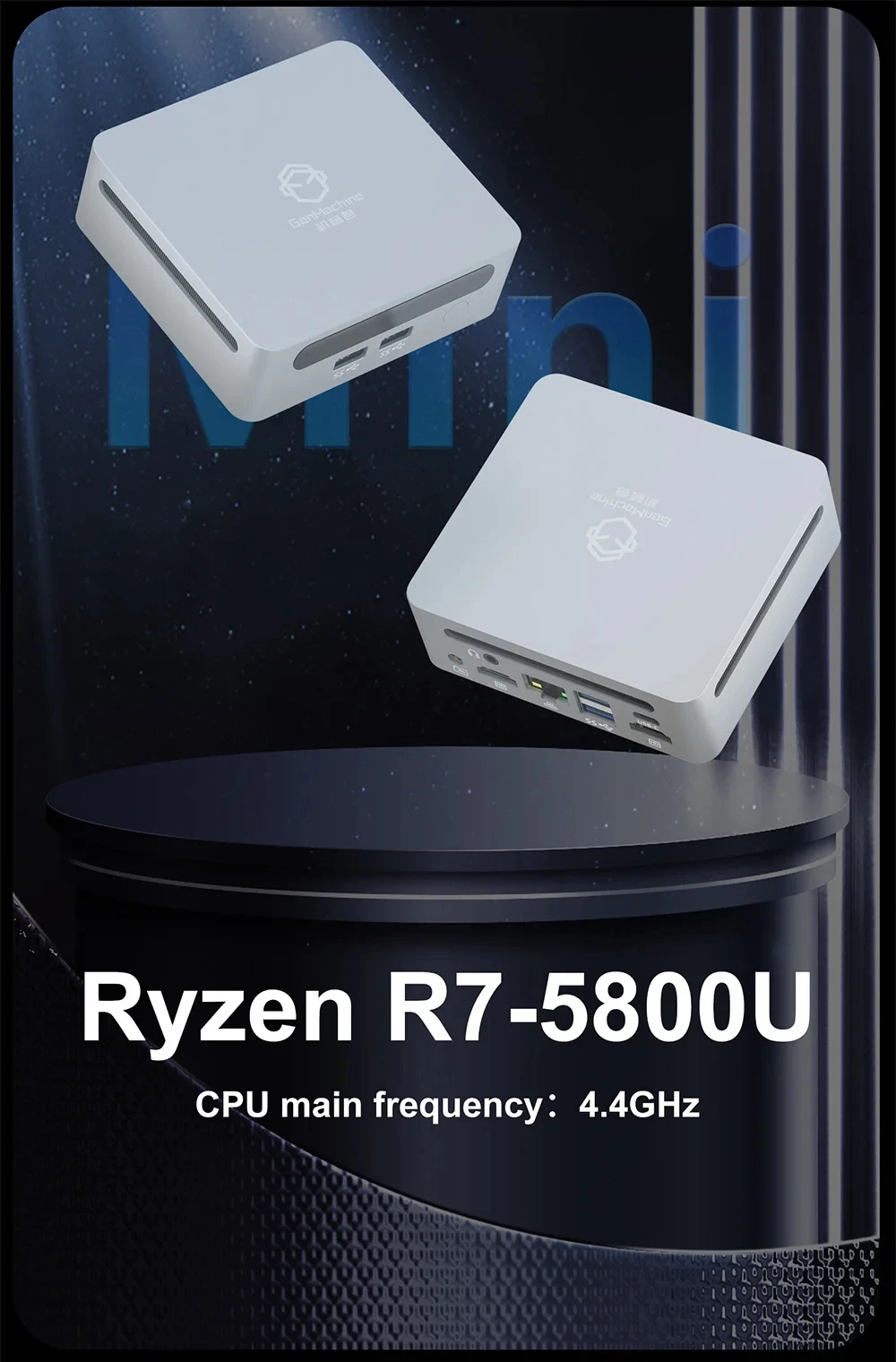 GenMachine AMD Ryzen 7 5700U/5800H/5800U/4800H Mini PC Windows 11 Pro DDR4 3200MHz NVMe SSD WiFi6 BT5.2 Desktop Gaming Computer