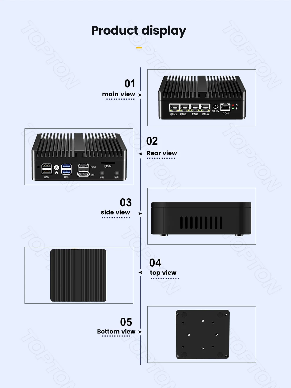 Topton Twin Lake Intel N150 Fanless Soft Router J6412 N5105 7305 4*2.5G NICs Mini PC PfSense OPNsense Firewall Appliance AES-NI
