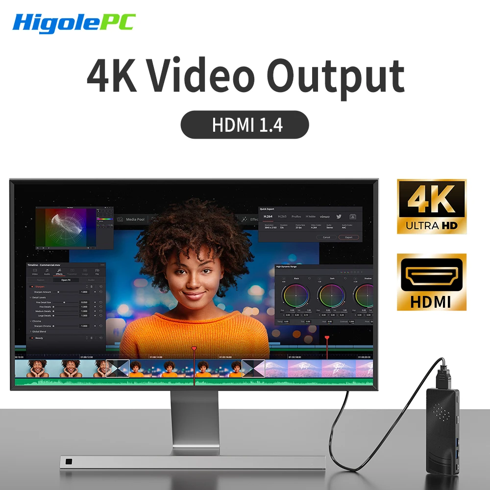 MiniPC Stick Fanless,Micro Desktop Computer CPU J3455,4GB/64GB,Gigabit Ethernet,4K@60Hz Output,Business,Office & Digital SignagE