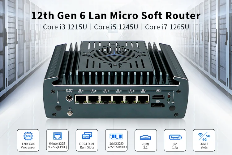 Topton 6x2.5G LANs POE Firewall Appliance 12th Gen Intel I7 1255U I5 1235U Mini PC 2xDDR4 NVMe PfSense Proxmox ESXi Home Server
