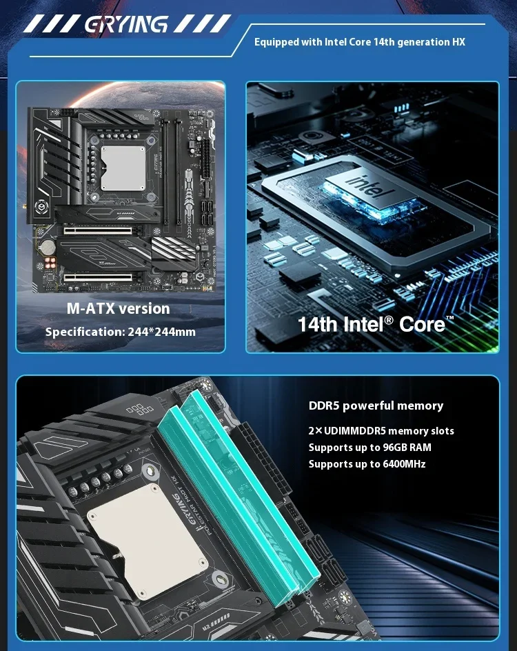 ERYING I5-14450HX/I7-14650HX/I7-14700HX/I9-14900HX Gaming Motherboard 2*DDR5 M.2 2280 SSD M-ATX Motherboard Computer